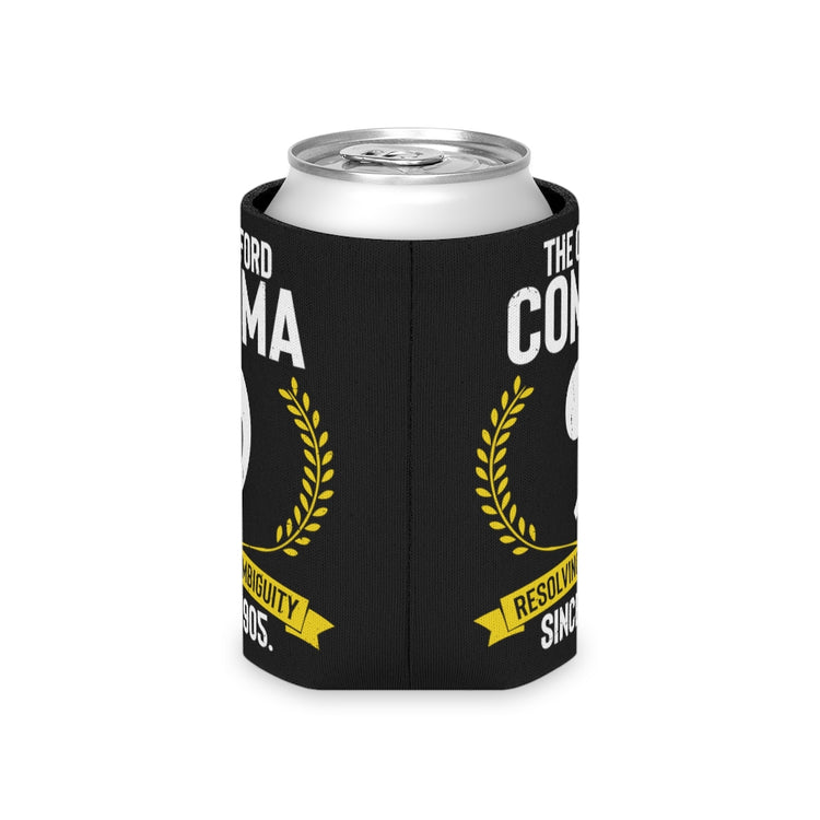 Beer Can Cooler Sleeve  Novelty Oxford Comma Words Geek Linguistics Enthusiast Hilarious Cop Grammars Correction Reading Lover