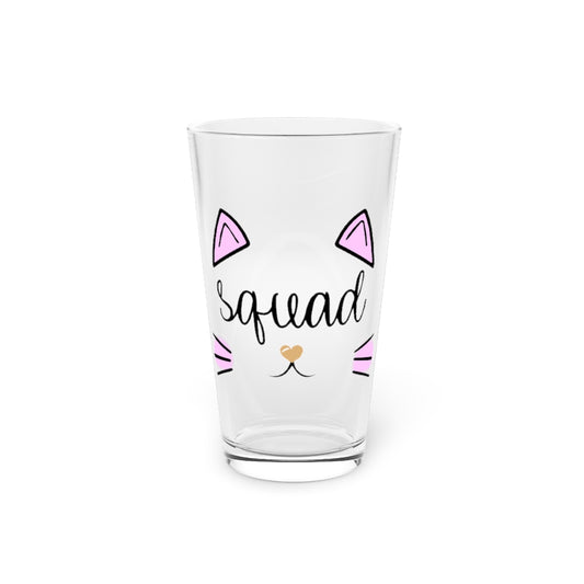 Beer Glass Pint 16oz  Squad Cat Bachelorette Team Bride