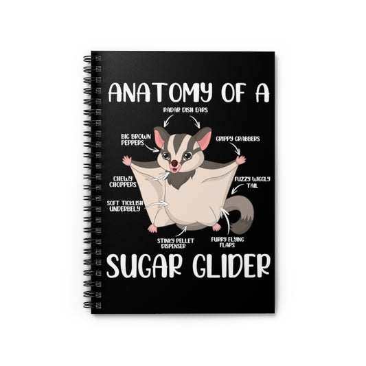 Spiral Notebook  Hilarious Anatomy Of Glider Furry Mammal Pets Enthusiast Gliding Exotic Pet Tasmania Flying Animals Lover