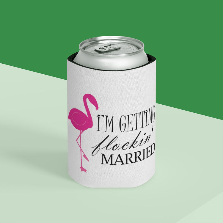 Beer Can Cooler Sleeve Humorous Bridal Entourages Flamingoes Illustration Puns Hilarious Bridesmaids