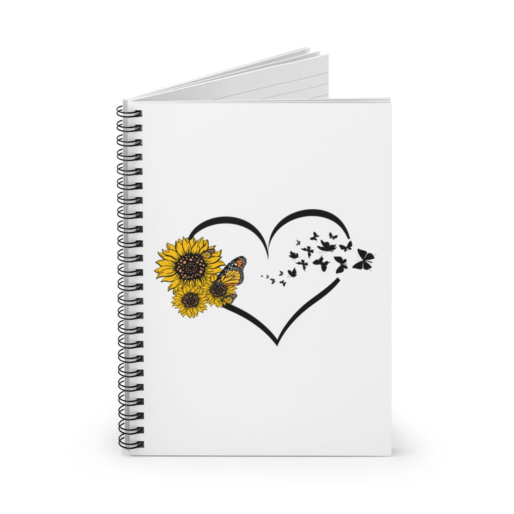 Spiral Notebook  Hilarious Sunflower Heart Butterflies Bohemian Enthusiast Humorous Hippy Flower