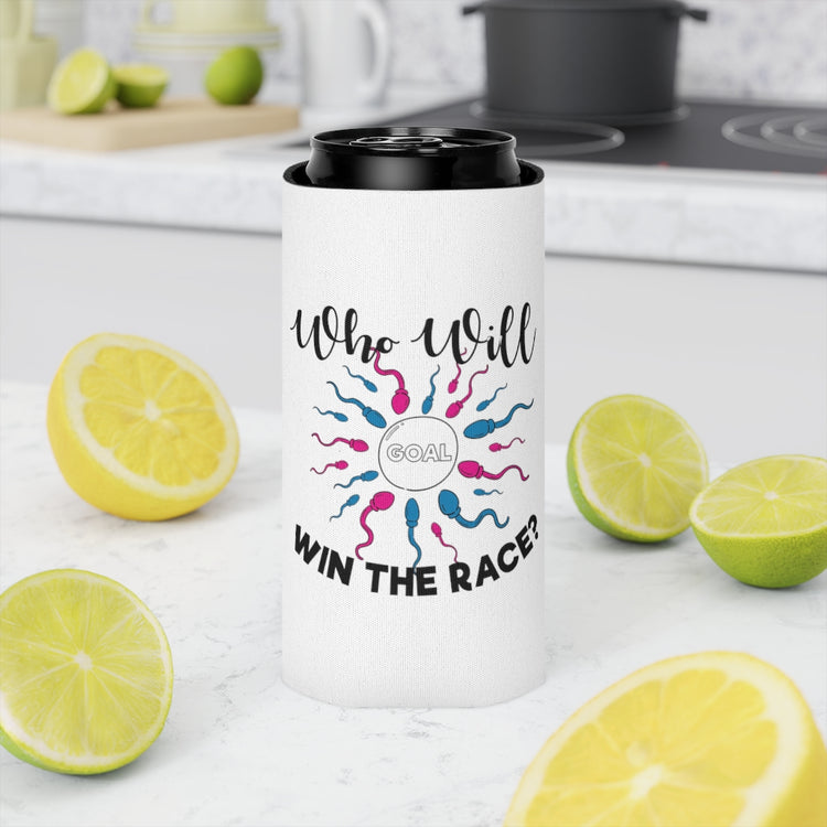 Beer Can Cooler Sleeve   Who Will Win The Race Funny Gender Announcement