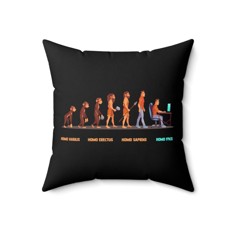 Hilarious Evolving Apes Working Remotely Illustration Pun Humorous Office Workers Evolutions Graphic Gags Spun Polyester Square Pillow