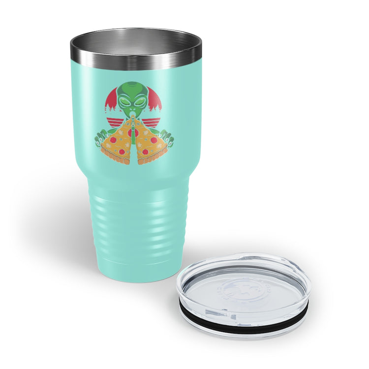 30oz Tumbler Stainless Steel Colors  Humorous Extraterrestrial Eating Pizza Funny Spooky Aliens Novelty Extraneous Extrinsic Creatures Enthusiast