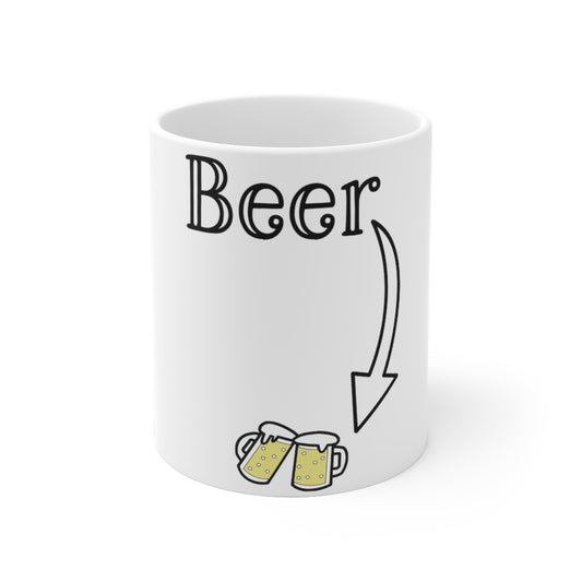 White Ceramic Mug  Humorous Drinks Crafting Brewery Illustration Sayings Beer Hilarious Margaritas Devotees Tummies Puns Line