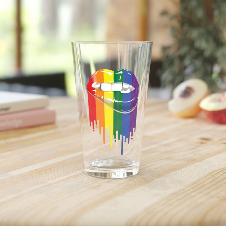 Beer Glass Pint 16oz  Retro Lipbite Illustration Lesbian Bisexual Cute LGBTQA+ Rainbows Graphic Men