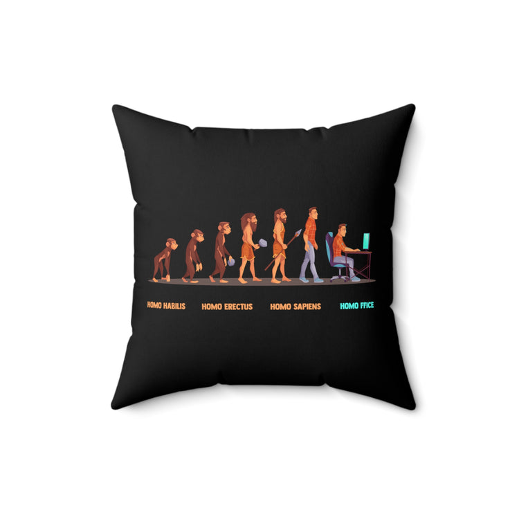 Hilarious Evolving Apes Working Remotely Illustration Pun Humorous Office Workers Evolutions Graphic Gags Spun Polyester Square Pillow