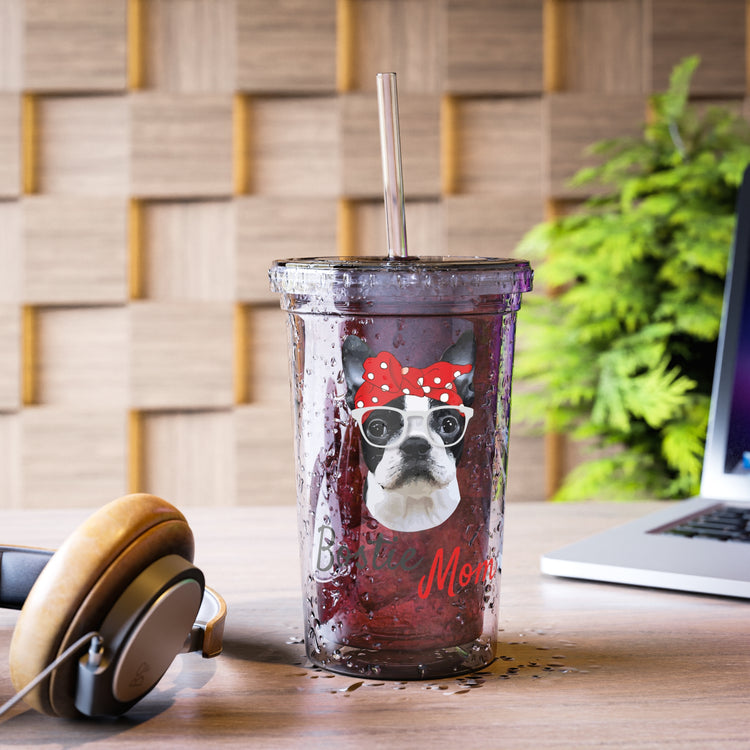 16oz Plastic Cup Retro Boston Terrier Dog Owner  Gift Vintage Funny Bostie Mom Cool Mama Graphic