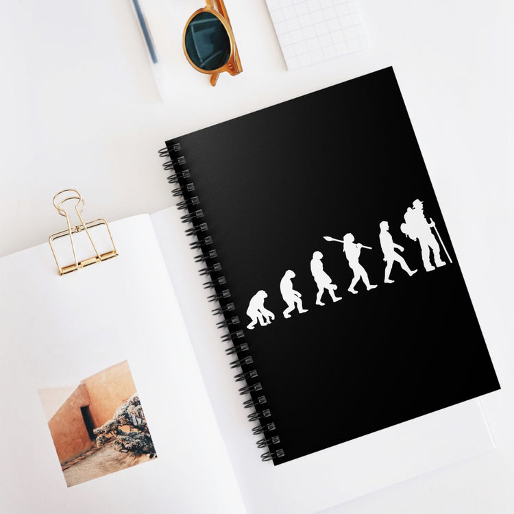 Humorous Evolving Hiker Illustration Gags Tee Shirt Gifts | Hilarious Hiking Mountaineer Men Women T Shirts Spiral Notebook - Ruled Line