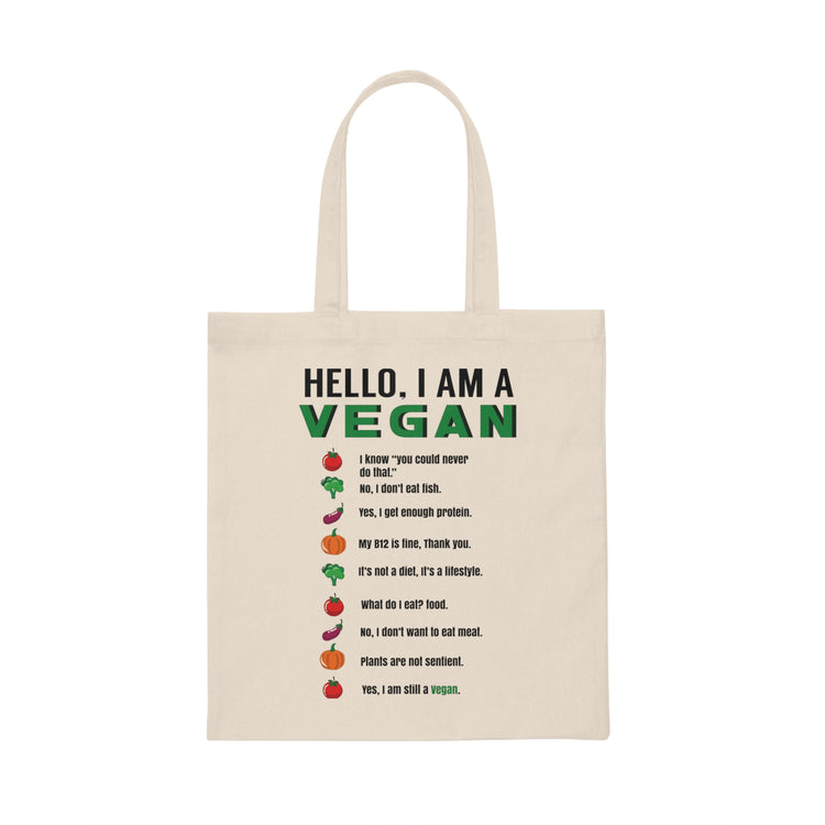 Hello I'm A Vegan Green Leafy Vegetable Lovers Healthy Lifestyle Men Women T Shirt Canvas Tote Bag