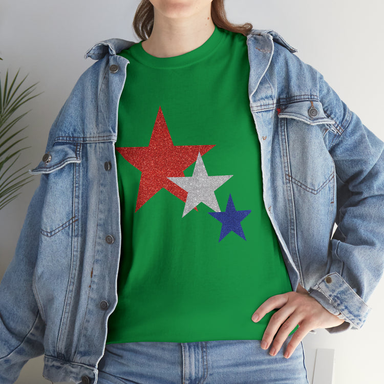 Shirt Funny Three Stars Fourth Of July Fireworks Holiday  Hilarious Patriotic Party T-Shirt Unisex Heavy Cotton Tee