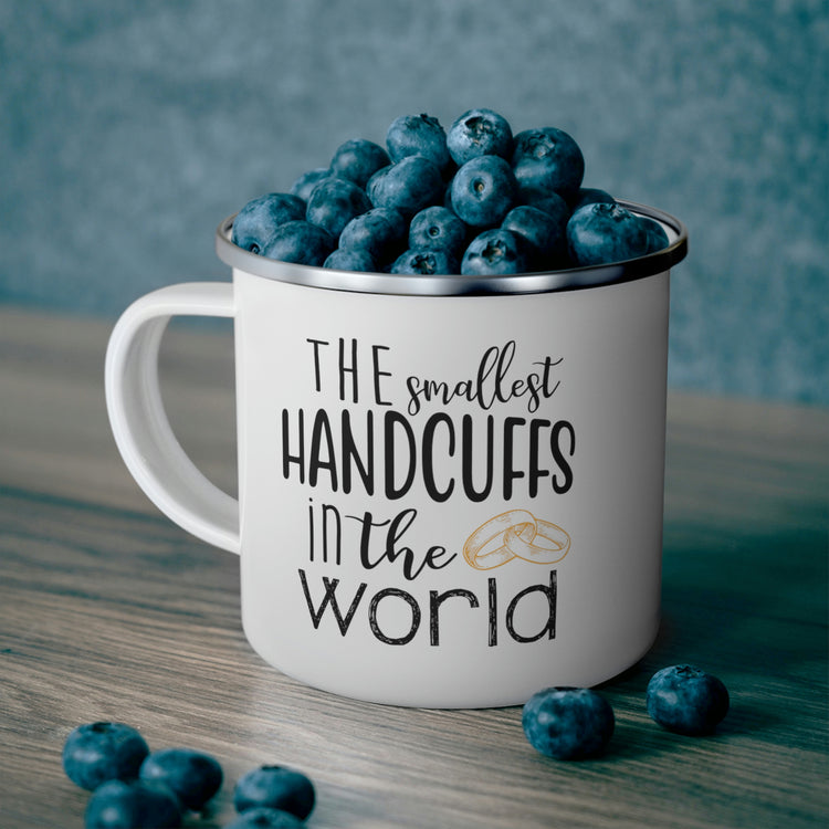 The smallest handcuffs in the world Wedding Gift Engagement Party Bachelor Bachelorette Enamel Camping Mug