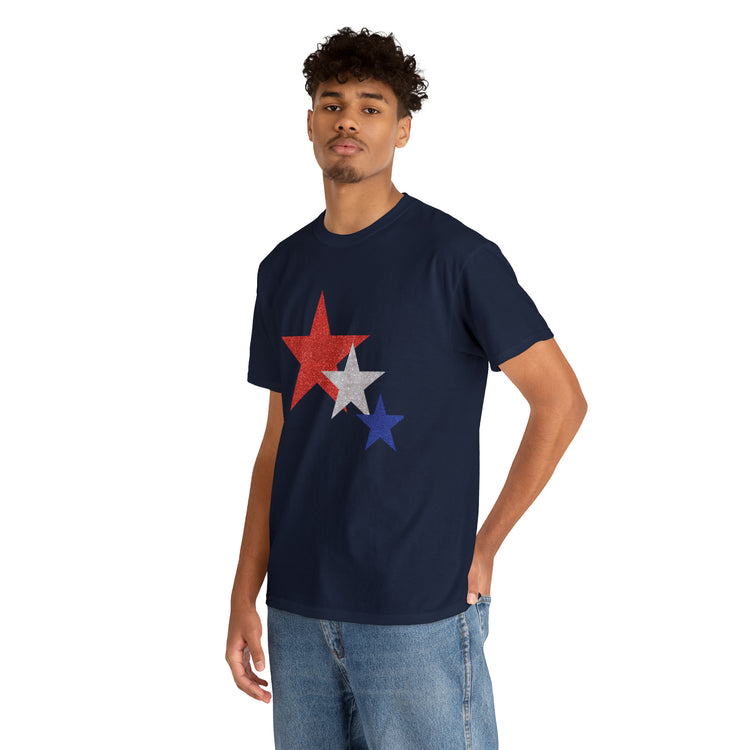 Shirt Funny Three Stars Fourth Of July Fireworks Holiday  Hilarious Patriotic Party T-Shirt Unisex Heavy Cotton Tee