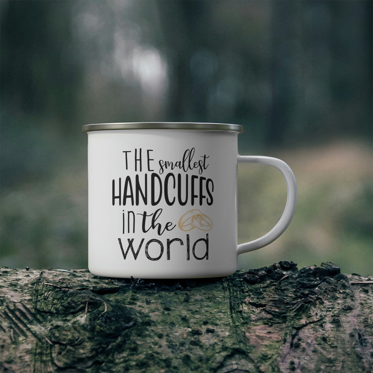 The smallest handcuffs in the world Wedding Gift Engagement Party Bachelor Bachelorette Enamel Camping Mug