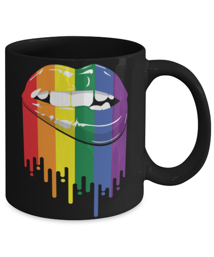 Coffee Mug Funny Lipbite Illustration Lesbian Bisexual Rainbows