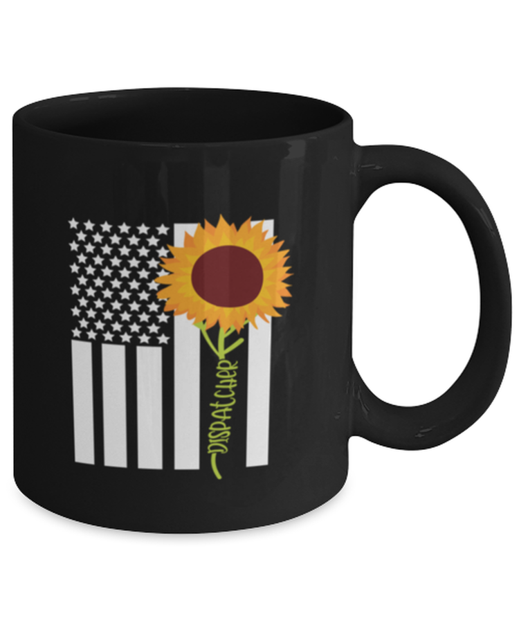 Coffee Mug Funny American Flag Dispatcher Sunflower Hippie Floral