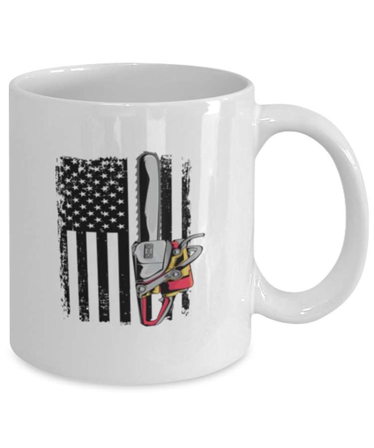 Coffee Mug Funny US Flag Chainsaw