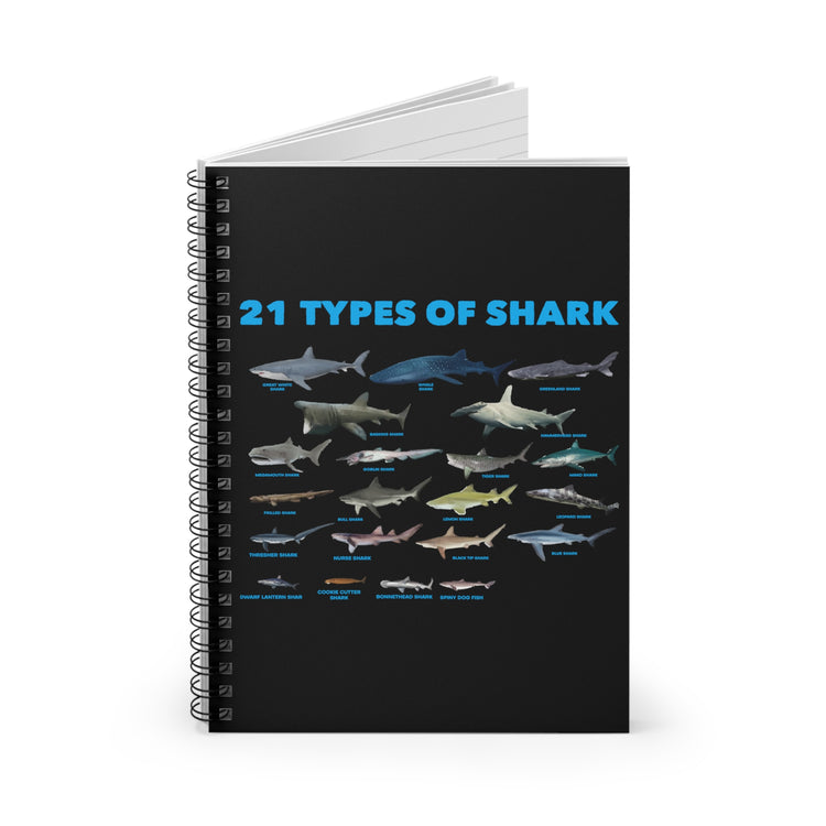 21 Types Of Shark Environmentalists Graphic Tee Shirt Gift | Cute Sea Species Illustration Men Women T Shirt Spiral Notebook - Ruled Line