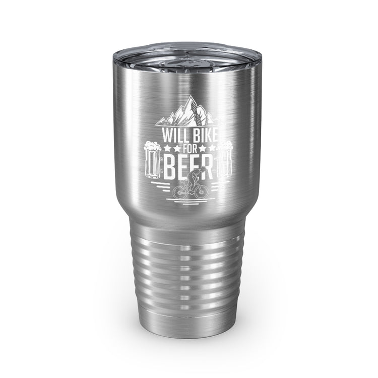 30oz Tumbler Stainless Steel Colors  Novelty Will Bike For Beer Fixie Wheels Pedals Enthusiast Hilarious Amusing
