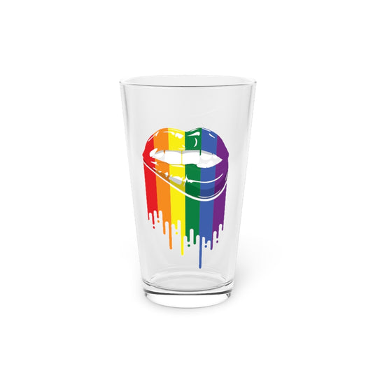 Beer Glass Pint 16oz  Retro Lipbite Illustration Lesbian Bisexual Cute LGBTQA+ Rainbows Graphic Men