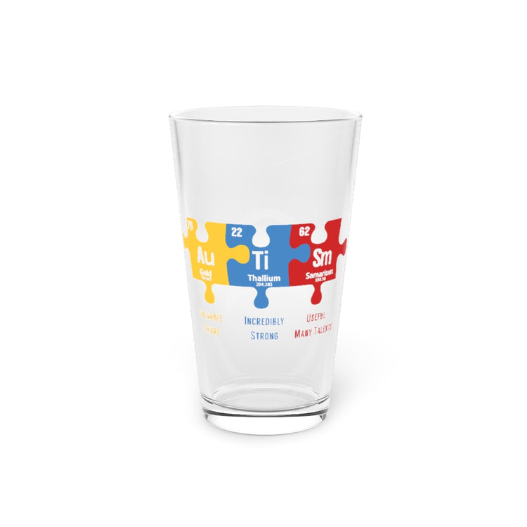 Beer Glass Pint 16oz  Autism Awareness Puzzle Periodic Elements Autistic Behavior