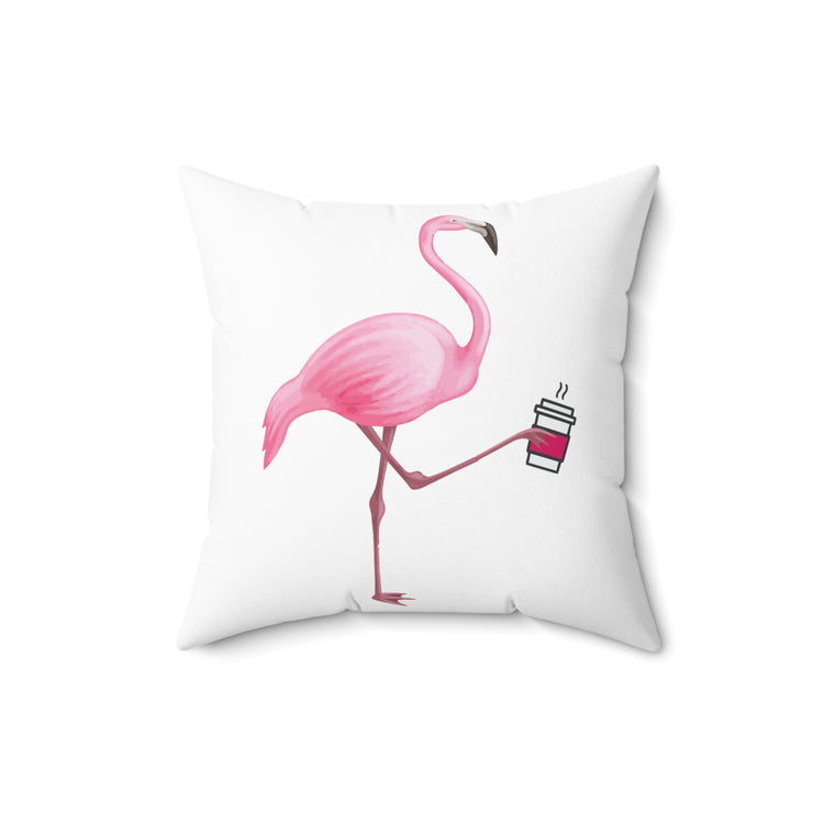 Coffee Flamingo Bird Lover Gift Pink Spun Polyester Square Pillow