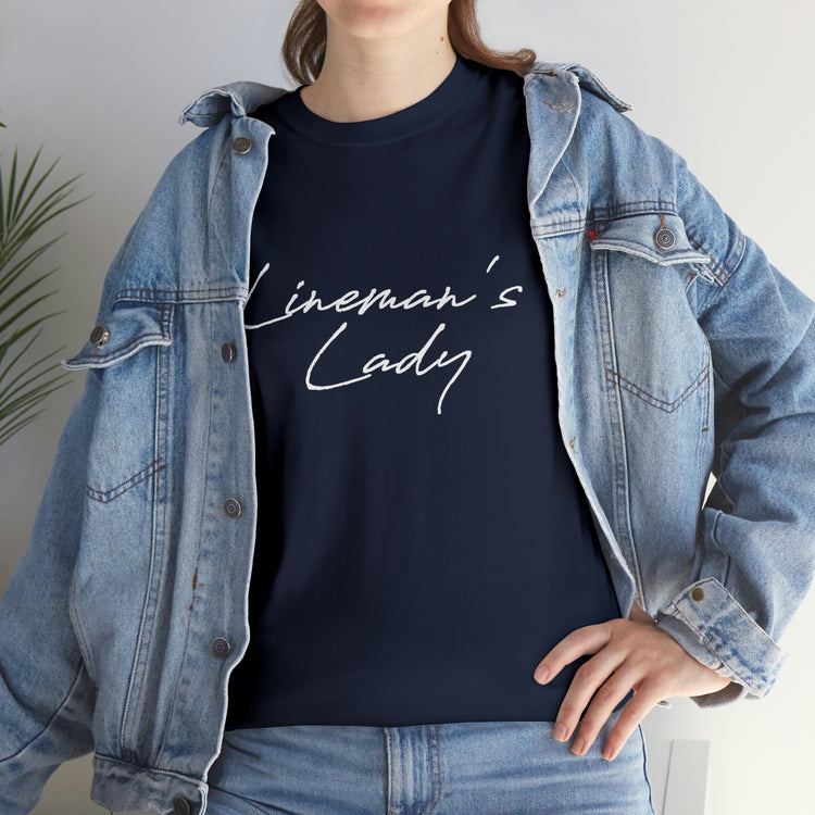 Shirt Funny Lineman's Lady Lineman Fiance  Future Girlfriend Proposal Wedding Travel T-Shirt Unisex Heavy Cotton Tee