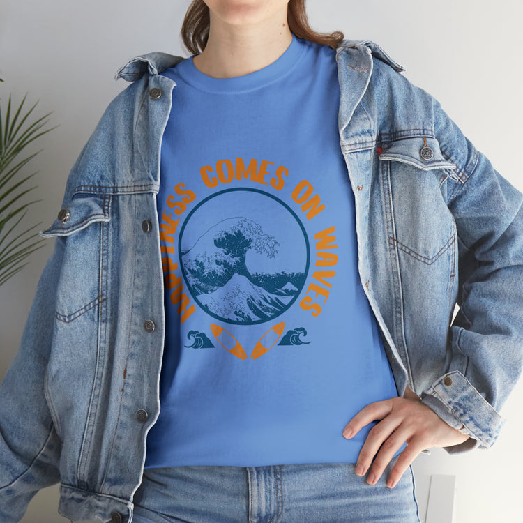 Shirt Happiness Comes On Waves Tropical Vacation Summer Beach Coastal Graphic T-Shirt Gift Unisex Heavy Cotton Tee