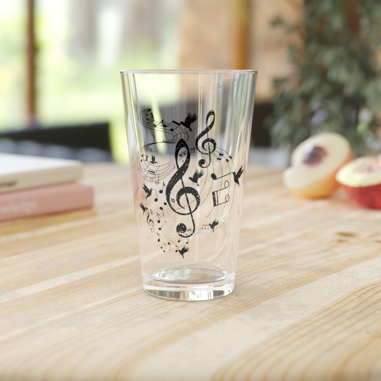 Beer Glass Pint 16oz  Humorous Melody Tunes Musician Birds Symbols Songwriters Novelty