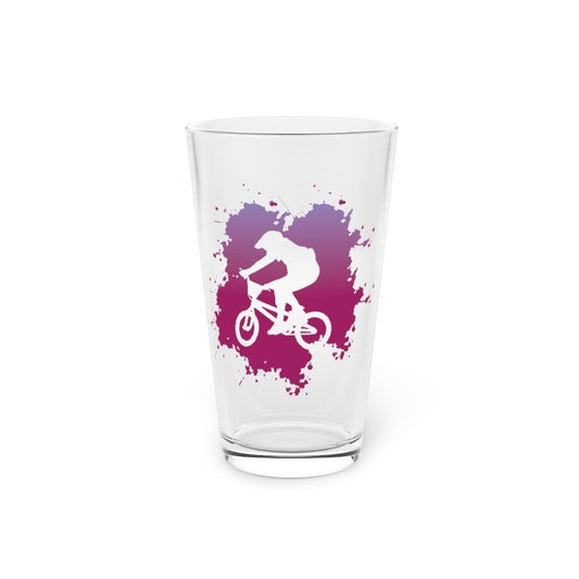 Beer Glass Pint 16oz  Bicycle Motocross Tricks Painted Vintage Hilarious Cyclist Freestyler