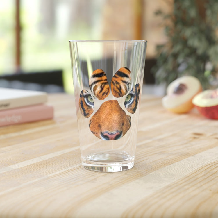 Beer Glass Pint 16oz  Cool Tiger Eyes Paw Lion Enthusiasts Graphic