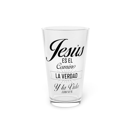 Beer Glass Pint 16oz  Novelty Él Es El camino, La Verdad Y La Vida Juan 14:16 Vintage Scripture