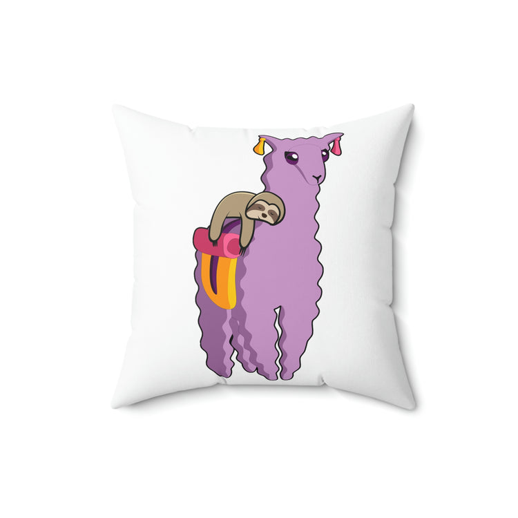 Funny Sloths Animals Cute Llamas Men Women  | Humorous Sloth Riding A Llama  Alpaca Spun Polyester Square Pillow