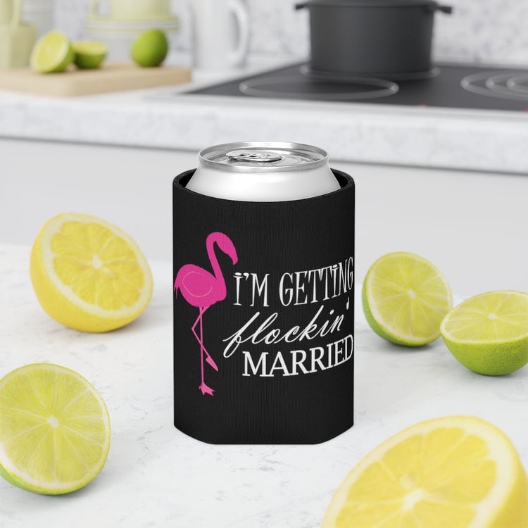 Beer Can Cooler Sleeve Humorous Bridal Entourages Flamingoes Illustration Puns Hilarious Bridesmaids