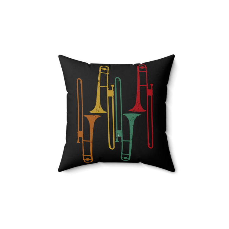 Retro Trombonist Jazz Music Horn Trumpets Spun Polyester Square Pillow