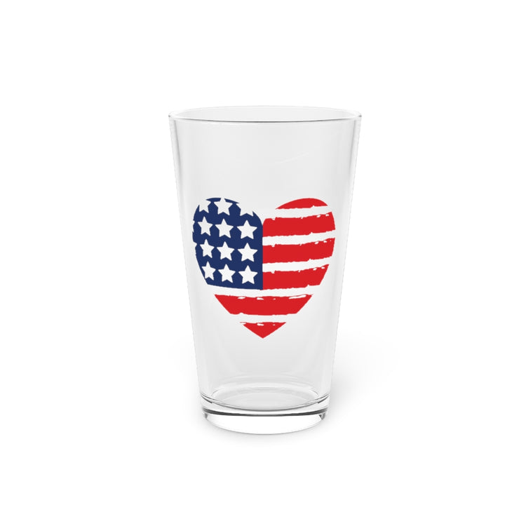 Beer Glass Pint 16oz  Patriotic Heart American Flag 4th Of July