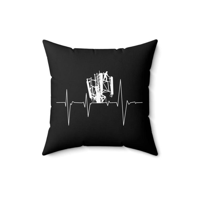 Vintage Industrial Tower Climber Appreciation Cute Electrician Heartbeat Pun Men Women T Shirt Spun Polyester Square Pillow