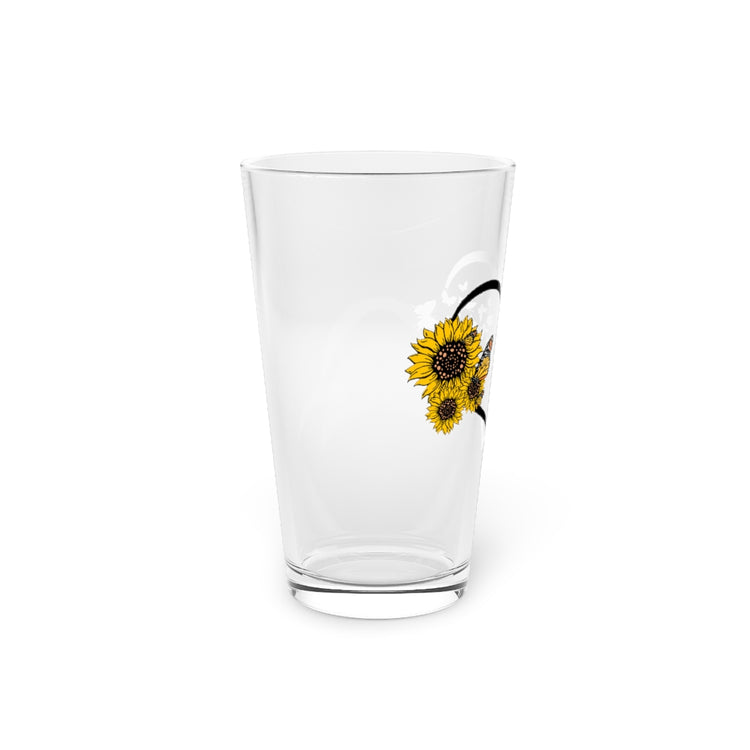 Beer Glass Pint 16oz  Hilarious Sunflower Heart Butterflies Bohemian Enthusiast Humorous Hippy Flower