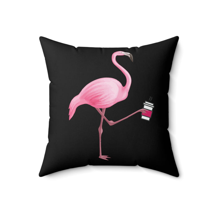 Coffee Flamingo Bird Lover Gift Pink Spun Polyester Square Pillow