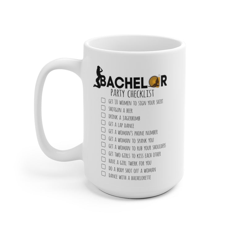 White Ceramic Mug Novelty Bachelors Funny Bridal Marriage Checklist Bride Humorous Engagement