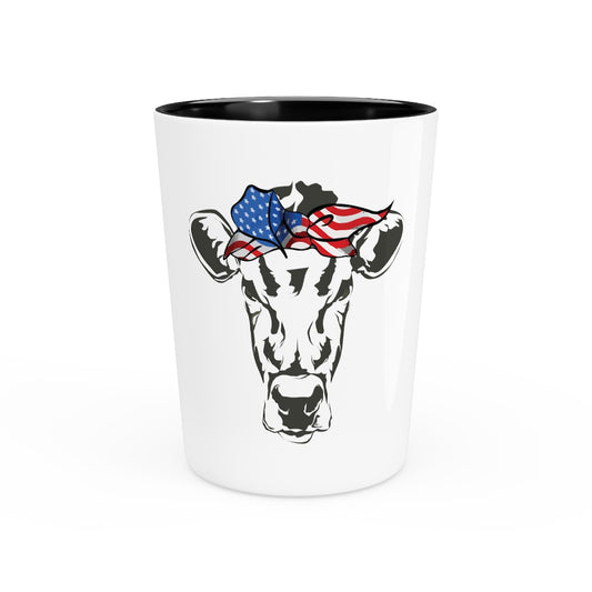 Shot Glass Party Ceramic Tequila Humorous Cow Bandana Sarcastic Illustration Pun Mockeries Hilarious USA Flag