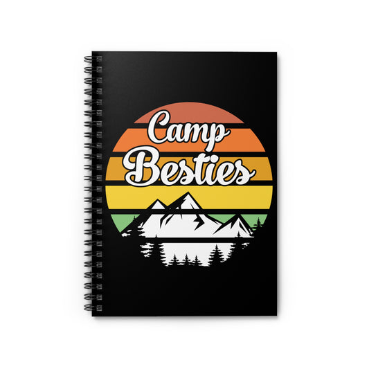 Vintage Camping Besties Sunset Illustration Tee Shirt Gift | Retro Outdoors Graphic Saying Men Women T Shirt Spiral Notebook - Ruled Line