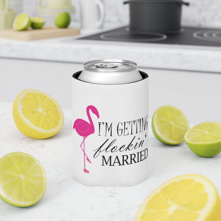 Beer Can Cooler Sleeve Humorous Bridal Entourages Flamingoes Illustration Puns Hilarious Bridesmaids