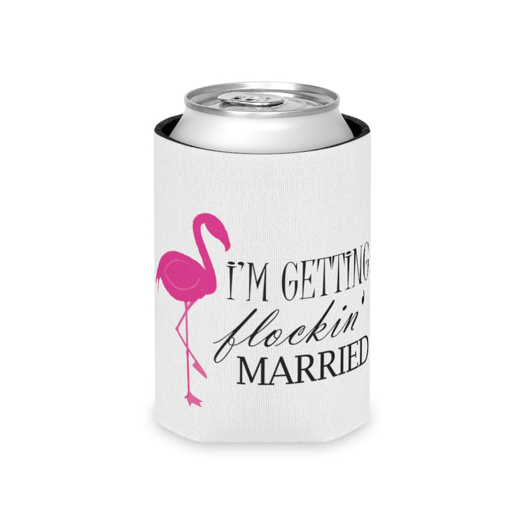 Beer Can Cooler Sleeve Humorous Bridal Entourages Flamingoes Illustration Puns Hilarious Bridesmaids