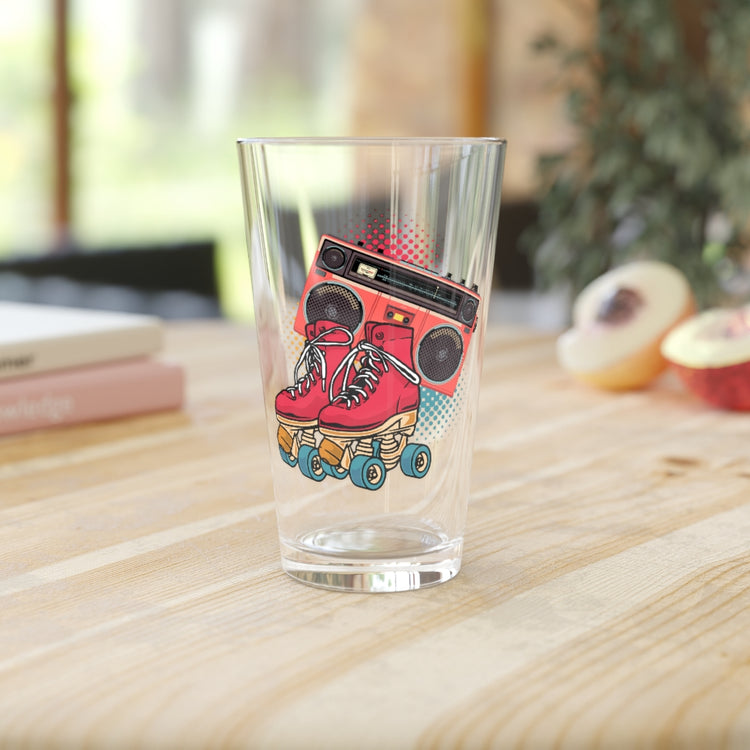 Beer Glass Pint 16oz Humorous Nostalgic Old-Fashioned Roller Skates Enthusiast Hilarious Rollers