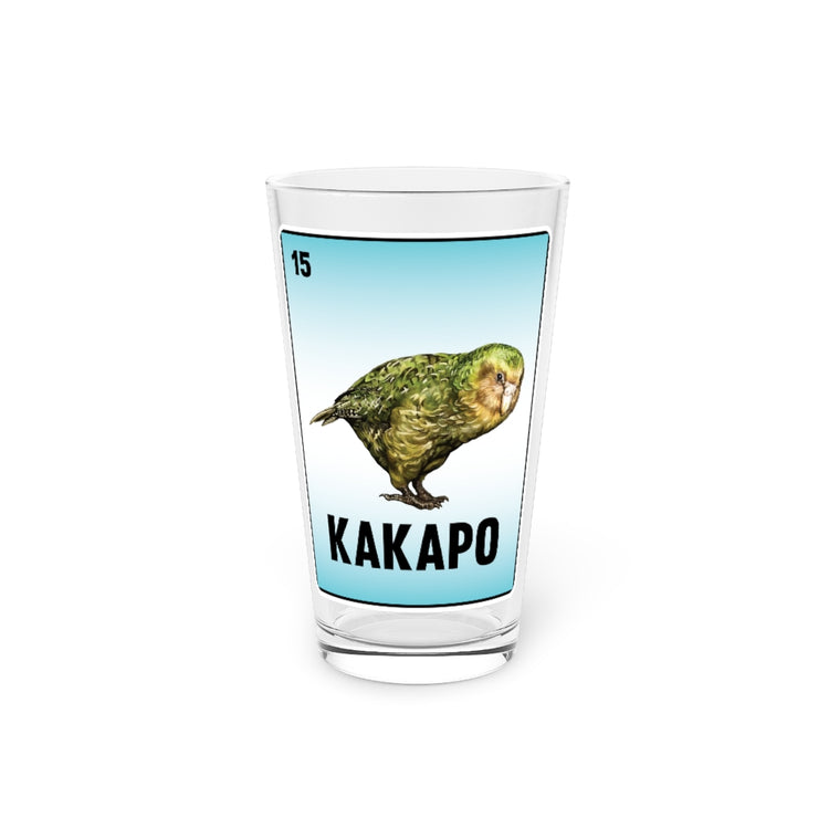 Beer Glass Pint 16oz  Humorous Kakapo Owl Parrots Card Illustration