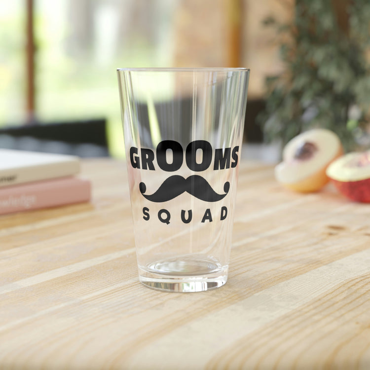 Beer Glass Pint 16oz Funny Groom Squad Wedding Bachelors Mustache Wedding  Grooms Bridal Engagement Fiance