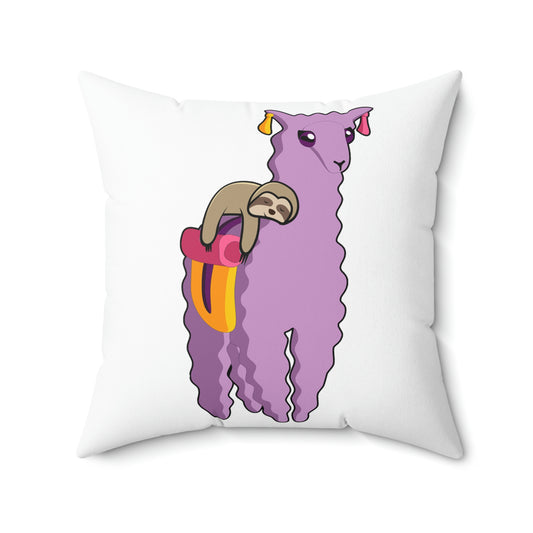 Funny Sloths Animals Cute Llamas Men Women  | Humorous Sloth Riding A Llama  Alpaca Spun Polyester Square Pillow