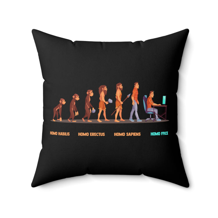 Hilarious Evolving Apes Working Remotely Illustration Pun Humorous Office Workers Evolutions Graphic Gags Spun Polyester Square Pillow