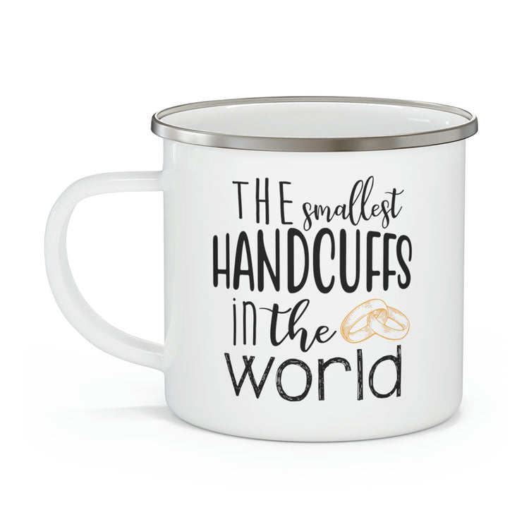 The smallest handcuffs in the world Wedding Gift Engagement Party Bachelor Bachelorette Enamel Camping Mug